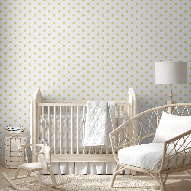White Faux Gold Polka Dots Kinderzimmer Kindergart Tapete (White Faux Gold Polka Dots Kids Room Nursery Decor Wallpaper)