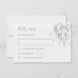 White Faux Paper Cut Roses Wedding RSVP Karte