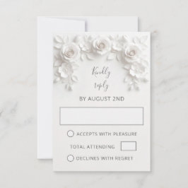 White Faux Paper Cut Roses Wedding RSVP Karte