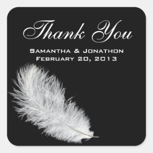 White Feather Black Gastgeschenk Hochzeit Labels Quadratischer Aufkleber