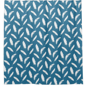 White Feathers on Denim Blue Duschvorhang