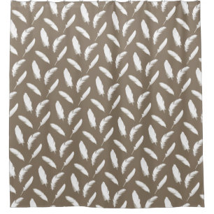 White Feathers on Taupe Tan Duschvorhang