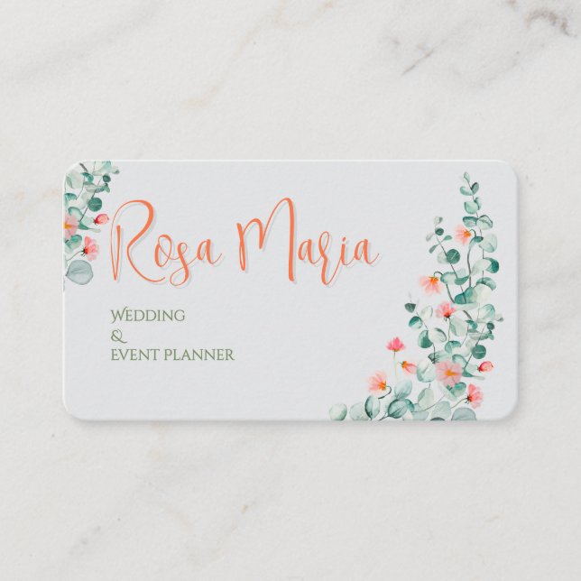 White Feminine Watercolor Floral Event Planner Visitenkarte (Vorderseite)