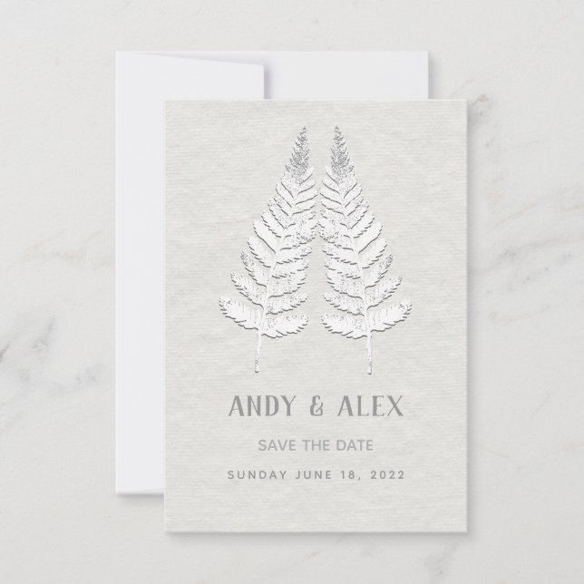 White Fern Wedding Save the Date Card (Vorderseite)