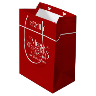 White Festive Frohe Weihnachts Retro Typografie Mittlere Geschenktüte