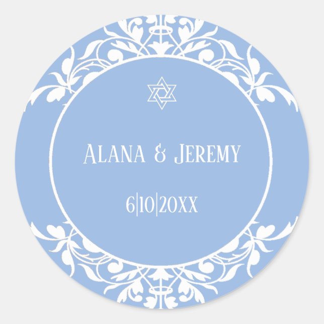 White Filigree Jewish Star Hochzeitsticker Runder Aufkleber (Vorderseite)