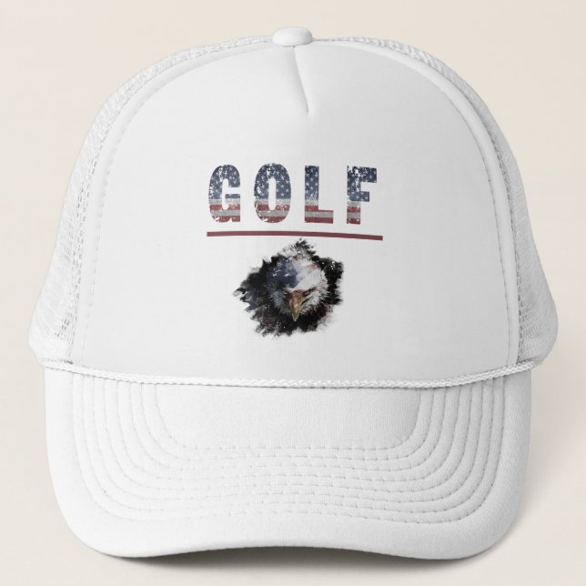 *~* White Flag USA Patriotic Modern American GOLF Truckerkappe (Vorderseite)