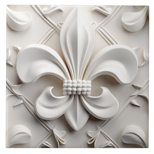 White Fleur De Lis Ceramic Tile Fliese (Vorderseite)