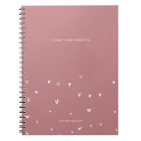 White Floating Hearts Grateful Quote Notebook