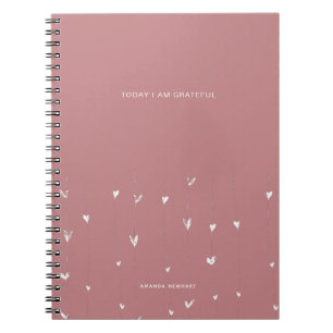 White Floating Hearts Grateful Quote Notebook Notizblock