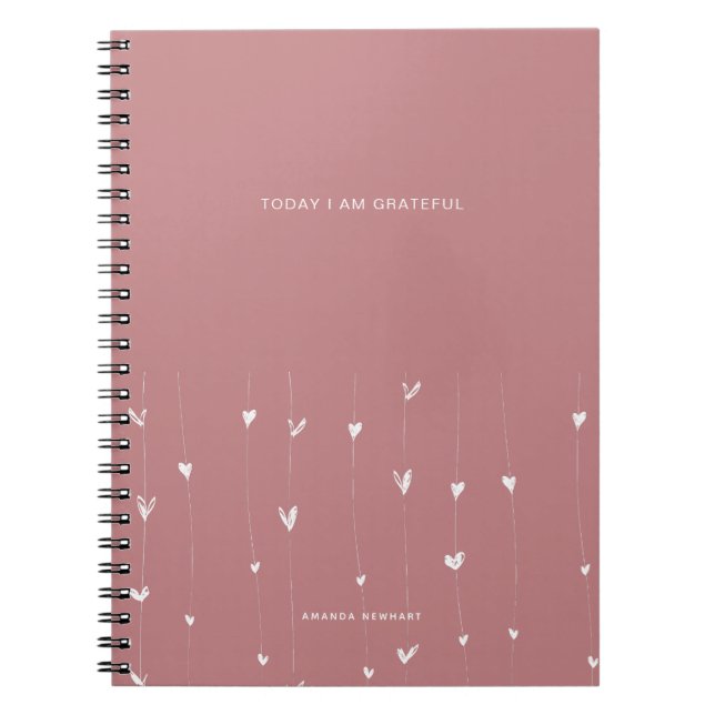 White Floating Hearts Grateful Quote Notebook Notizblock (Vorderseite)