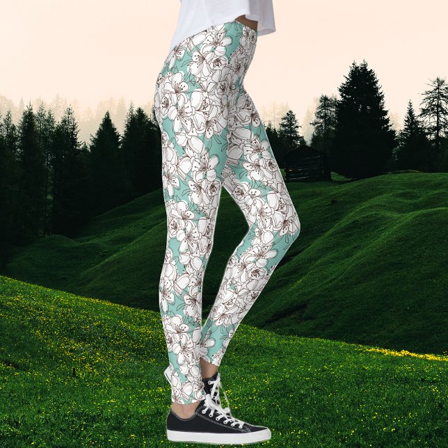 White Flora Bunch Aqua Aquamarin Brown Leggings (Von Creator hochgeladen)
