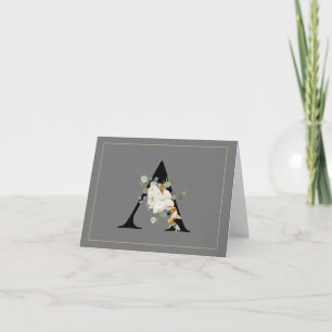 White Flora l Gold Akzente Monogramm A Note Card