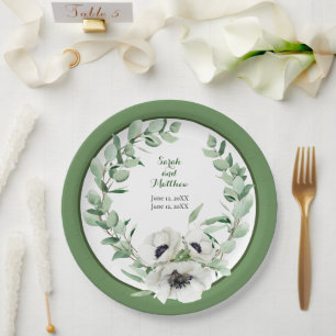 White Floral 20. Wedding Anniversary Paper Plate Pappteller