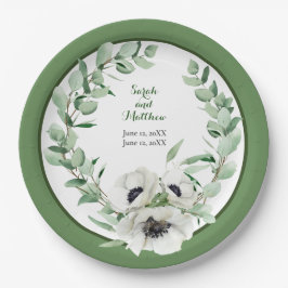 White Floral 20. Wedding Anniversary Paper Plate Pappteller