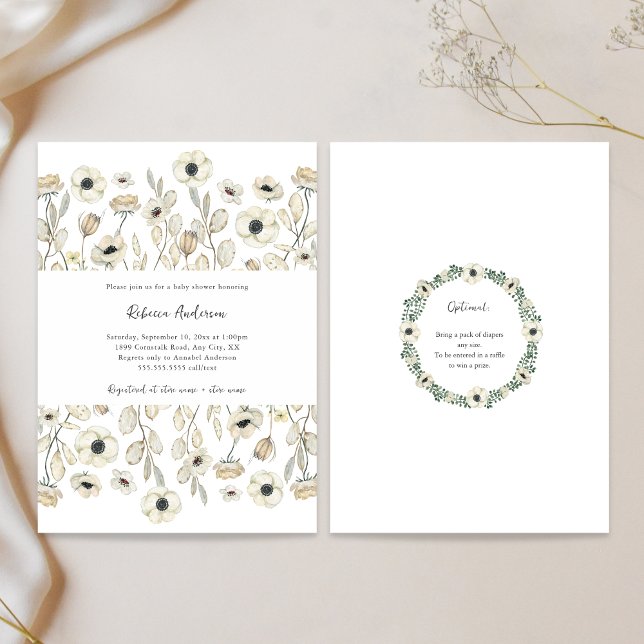 White Floral Baby Dusche + Windelraffinerie Einladung (Von Creator hochgeladen)