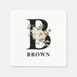 White Floral Black Monogram B Napkins Serviette