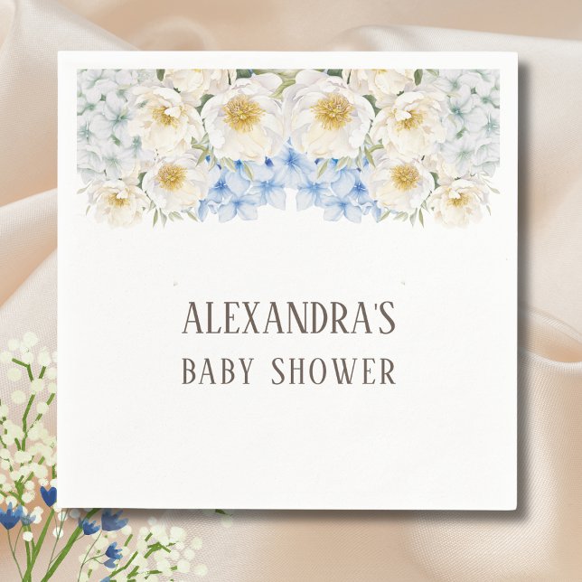 White Floral Blue Hydrangea Garden Baby Dusche Serviette (Von Creator hochgeladen)