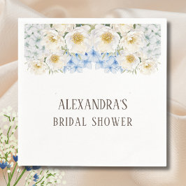 White Floral Blue Hydrangea Garten Brautparty Serviette