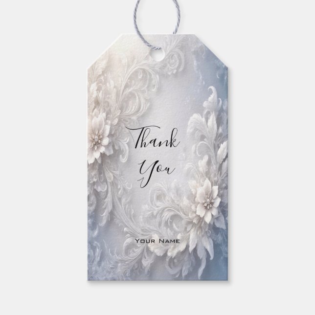 White Floral Blüh Gift Tag Geschenkanhänger (Vorderseite)