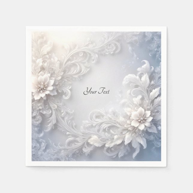 White Floral Blühte Napkins Serviette (Vorderseite)