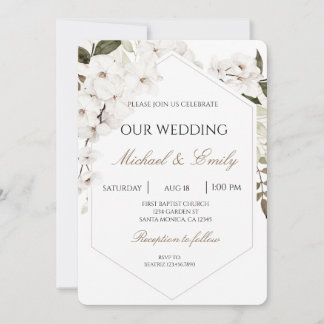 White Floral Boho Wedding Invitation Einladung