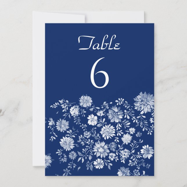 White Floral Border blue Wedding Table Number Card Einladung (Vorderseite)