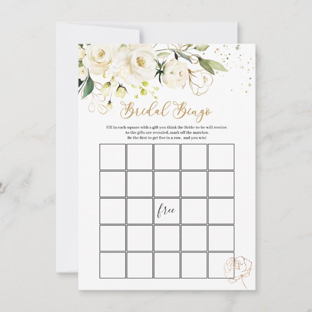 White Floral Bridal Bingo/Er sagte, sie sagte Spie Einladung (Vorderseite)