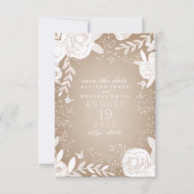 White Floral Cardstock Save the Date Inspiriert (Vorderseite)