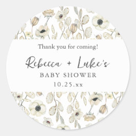 White Floral couples baby shower thank you favor  Runder Aufkleber