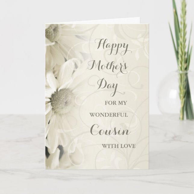 White Floral Cousin Happy Mother Day Card Karte (Vorderseite)