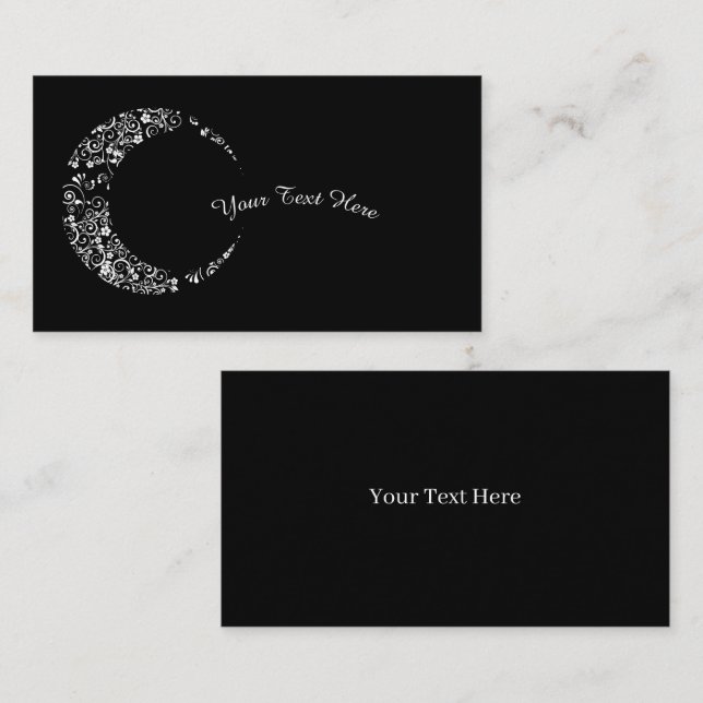 White Floral Crescent Moon Business Card Visitenkarte (Vorne/Hinten)