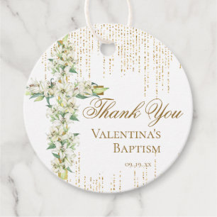 White Floral Cross Gold Glitzer Script Vielen Dank Geschenkanhänger