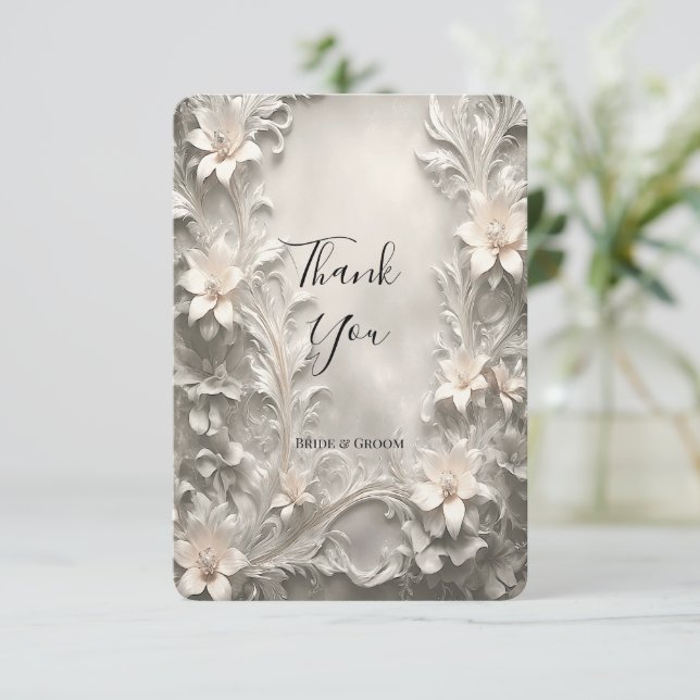 White Floral Dankeschön Karte (Stehend Vorderseite)