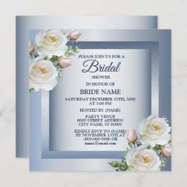 White Floral Elegant Blue Gray Bridal Shower Einladung