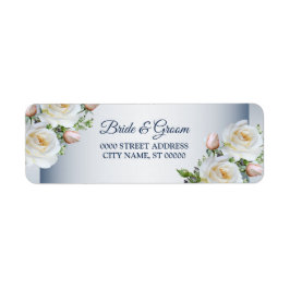 White Floral Elegant Blue Wedding Return Address
