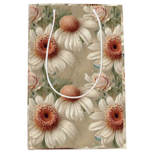 White Floral Elegant Daisies Mittlere Geschenktüte