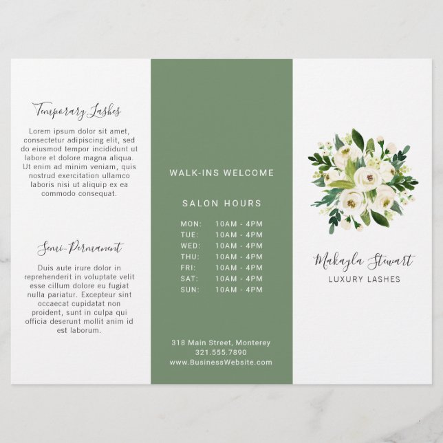 White Floral Elegante Business Trifold Broschüre (Vorderseite)