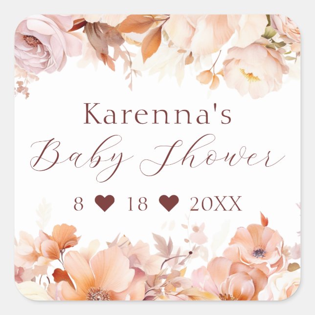 White Floral Fall Babydusche Umschlag Aufkleber (Vorderseite)