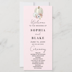 White Floral Fall Pumpkin Pink Hochzeitsprogramm