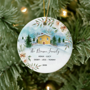 White Floral Family Christmas House Ornament Gift
