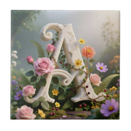 White Floral Garden Monogram Letter A Fliese
