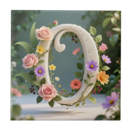 White Floral Garden Monogram Letter O Fliese