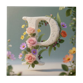 White Floral Garden Monogram Letter P Fliese