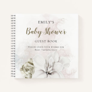 White Floral Gender Neutral Baby Shower Gästebuch Notizbuch