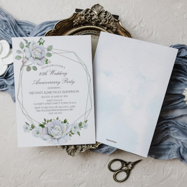 White Floral Geometric Watercolor 25 Jahre alt Einladung (Von Creator hochgeladen)