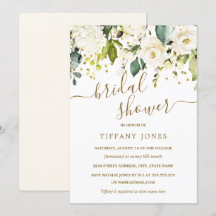 White Floral Gold Confetti Brautparty Einladung