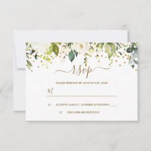 White Floral Gold Confetti Brautparty RSVP Karte