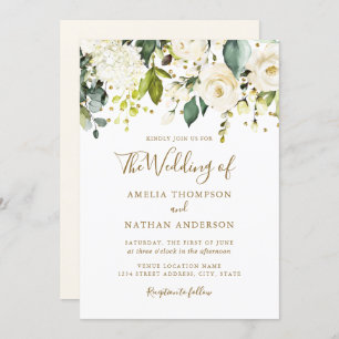 White Floral Gold Confetti Wedding Einladung