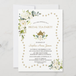 White Floral Gold Glitzer Brautparty Tee Party Einladung